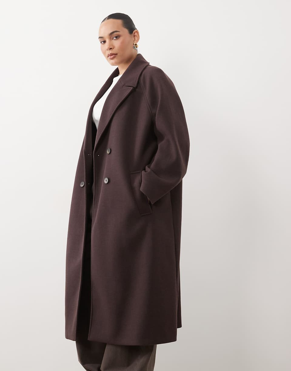 ASOS DESIGN Curve manteau twil croisé lon prune chocolat