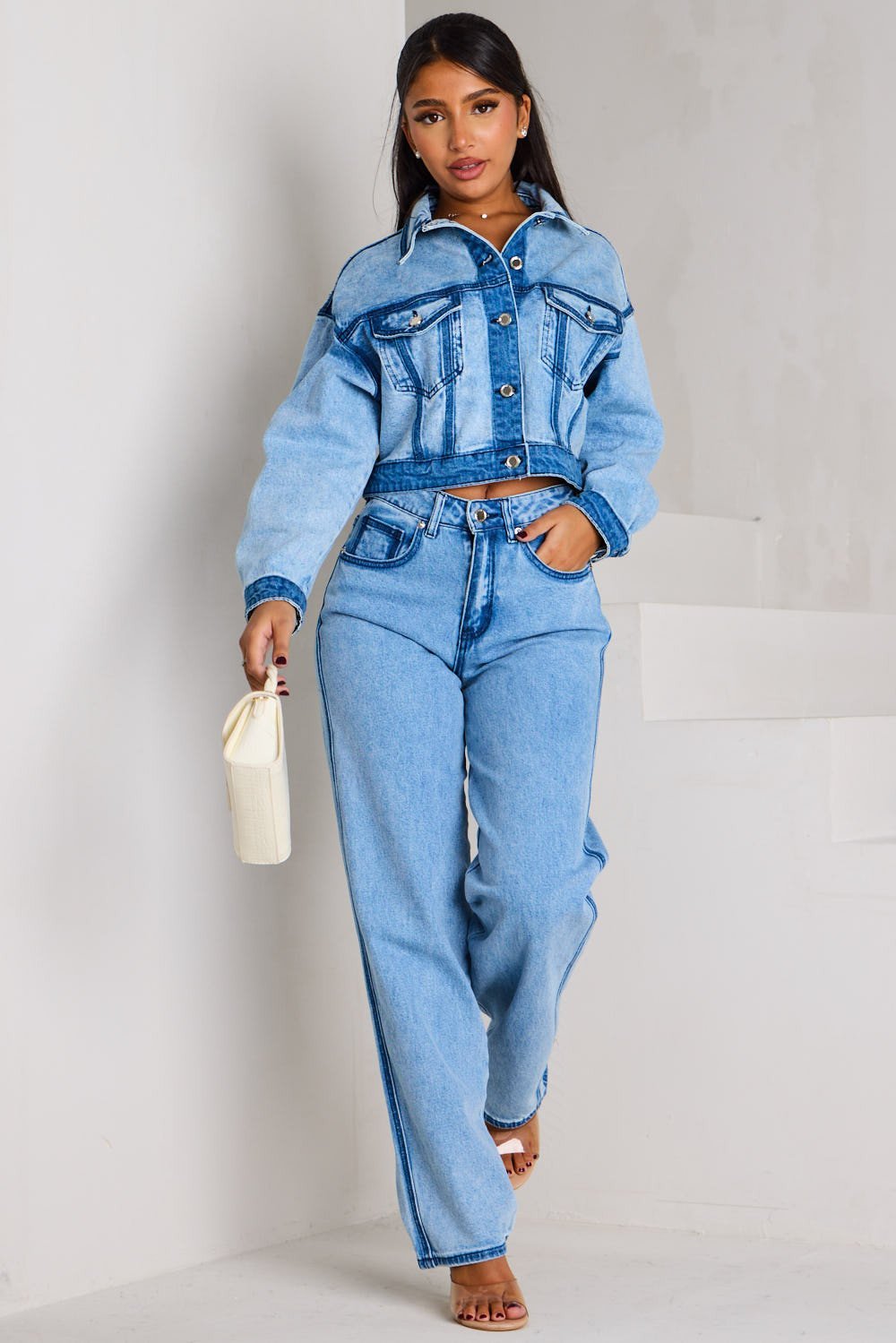 Jean flare taille haute délavé bleu clair