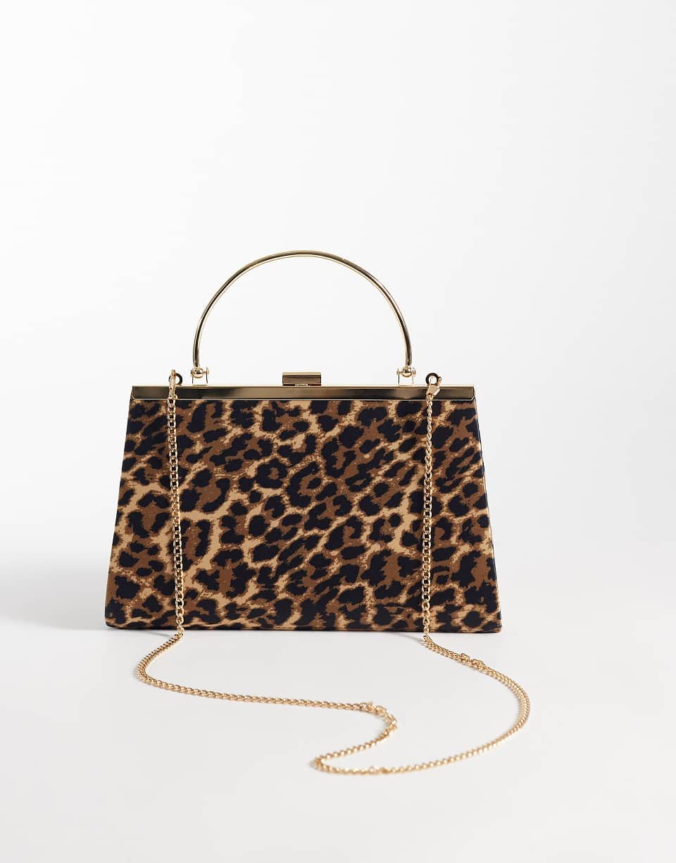 Pochette en satin à imprimé léopard avec poignée