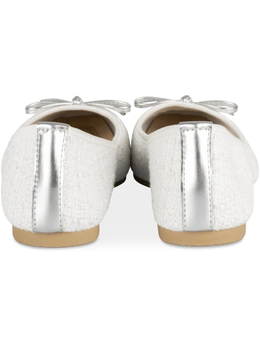 White tweed-effect ballerinas, silver toe