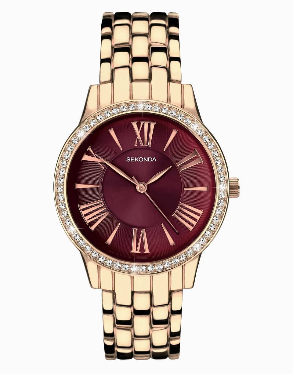 Charlotte - Montre analogique pour femme avec boîtier rond 33 mm - Doré rose