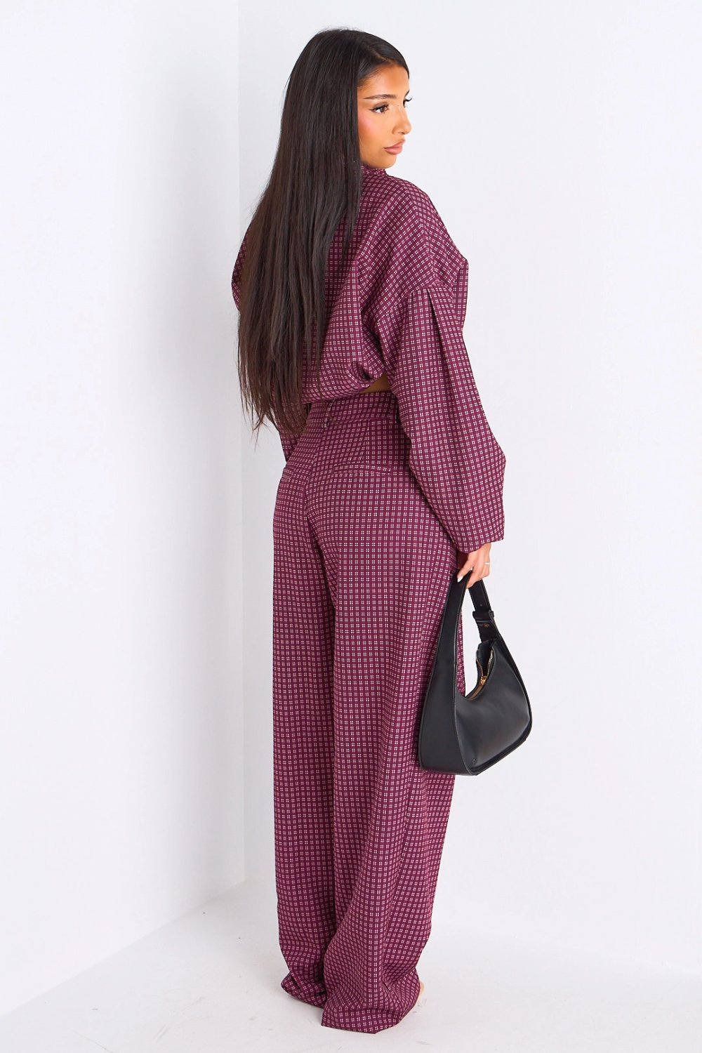Ensemble veste et pantalon large à carreaux rouge