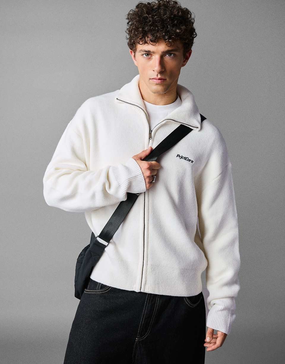 Veste en maille coupe carrée à fermeture éclair - Blanc