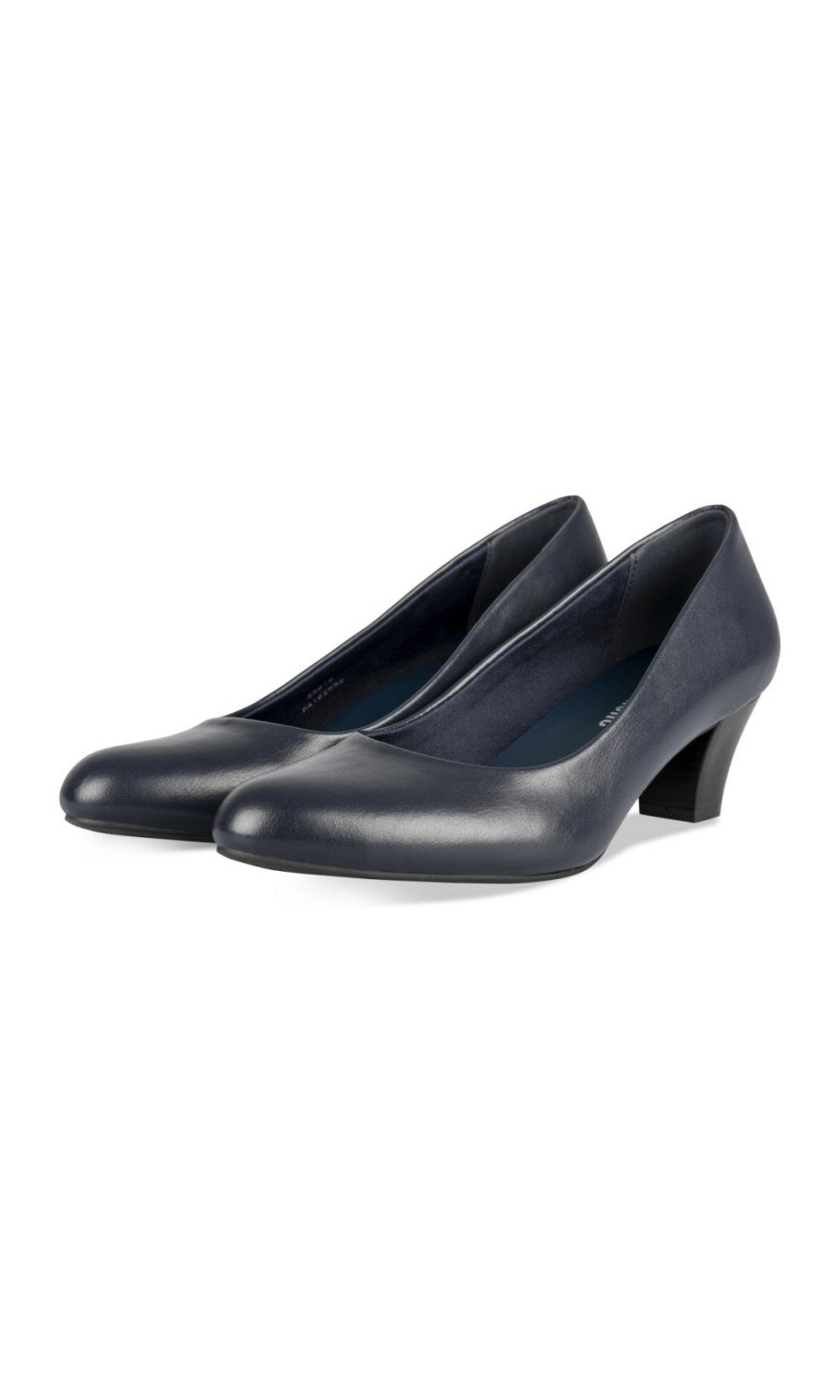 Navy flared-heel round-toe pumps