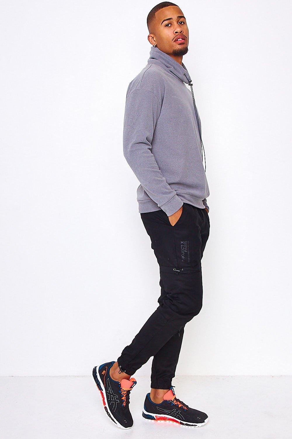 Grey velvet roll-neck jumper