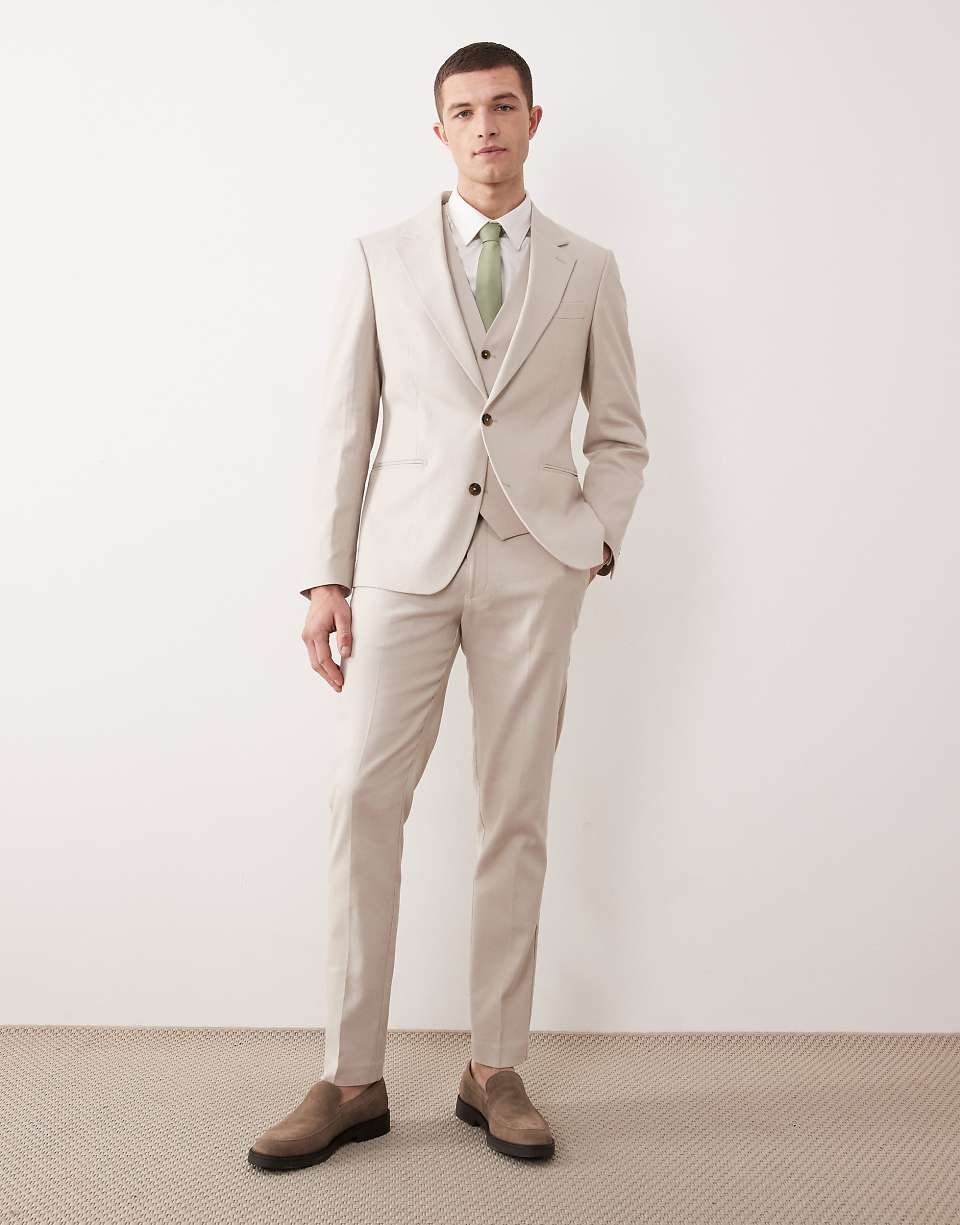 Pantalon de costume skinny riche en lin - Taupe