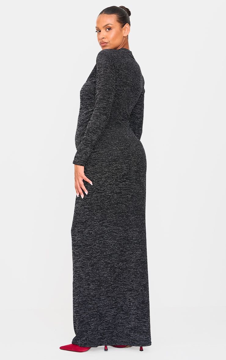 Robe Longue De Maternité À Manches Longues Noire Pailletée