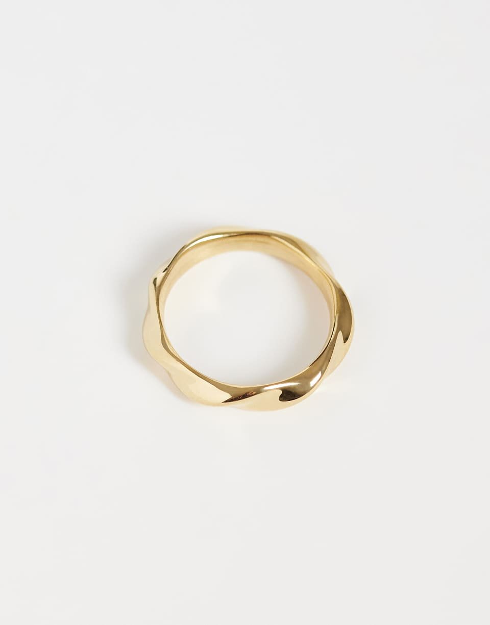 Bague anneau torsadée unie en acier inoxydable imperméable doré