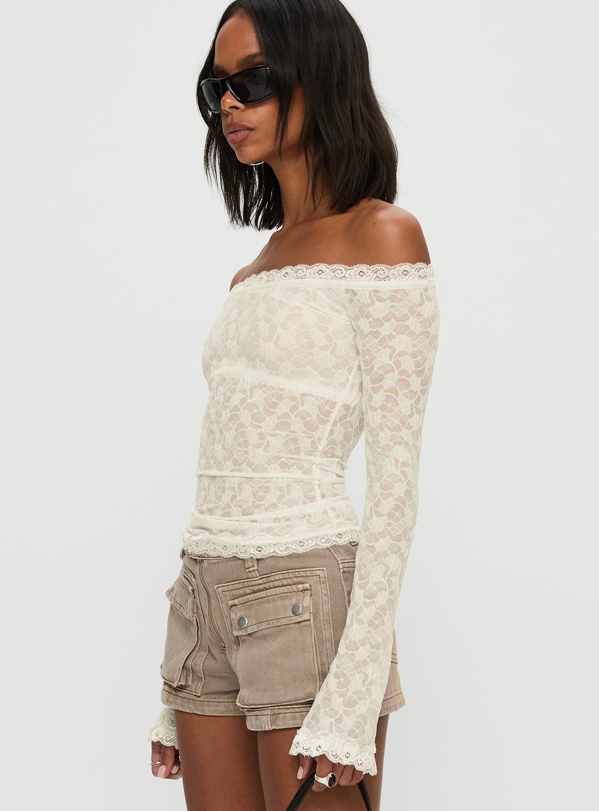 Sheer lace off-shoulder top