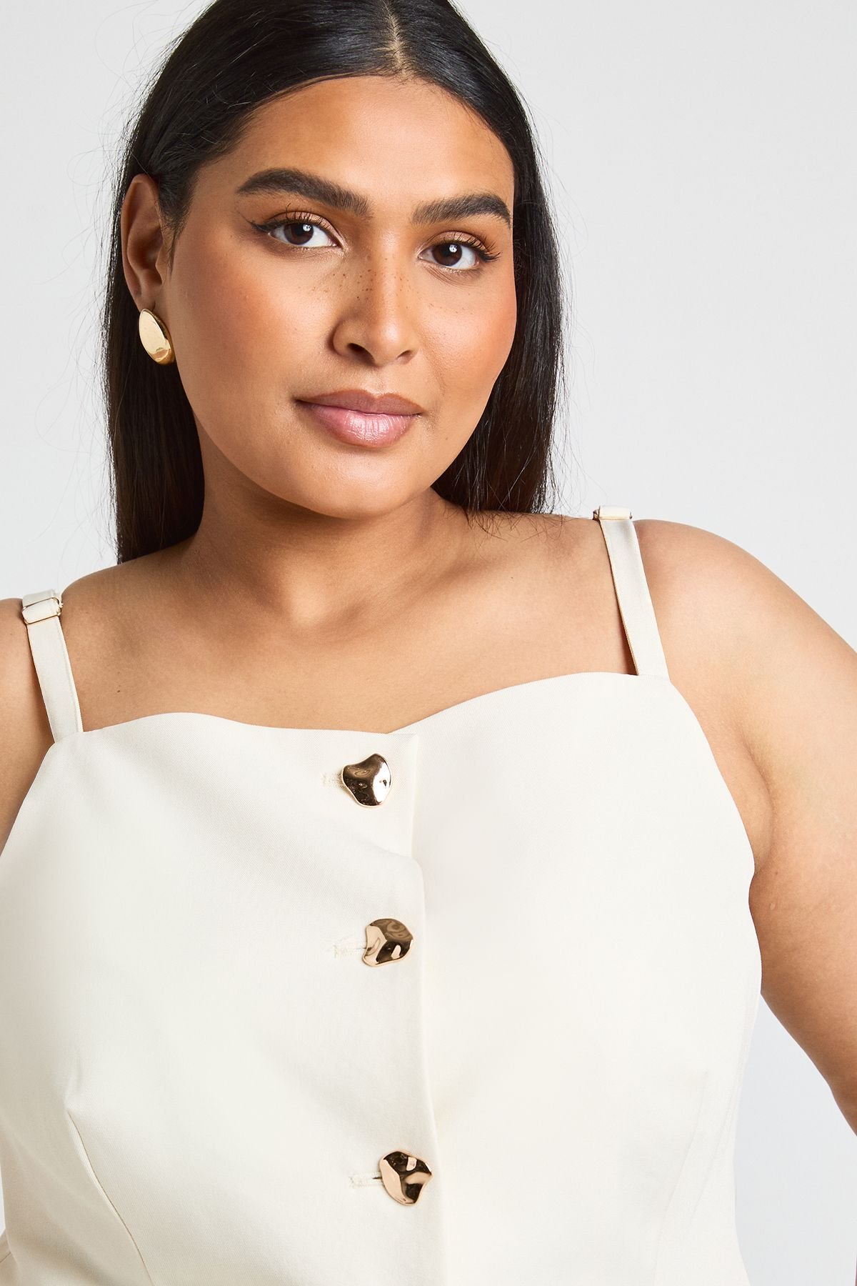 Longline gold button waistcoat - Plus size