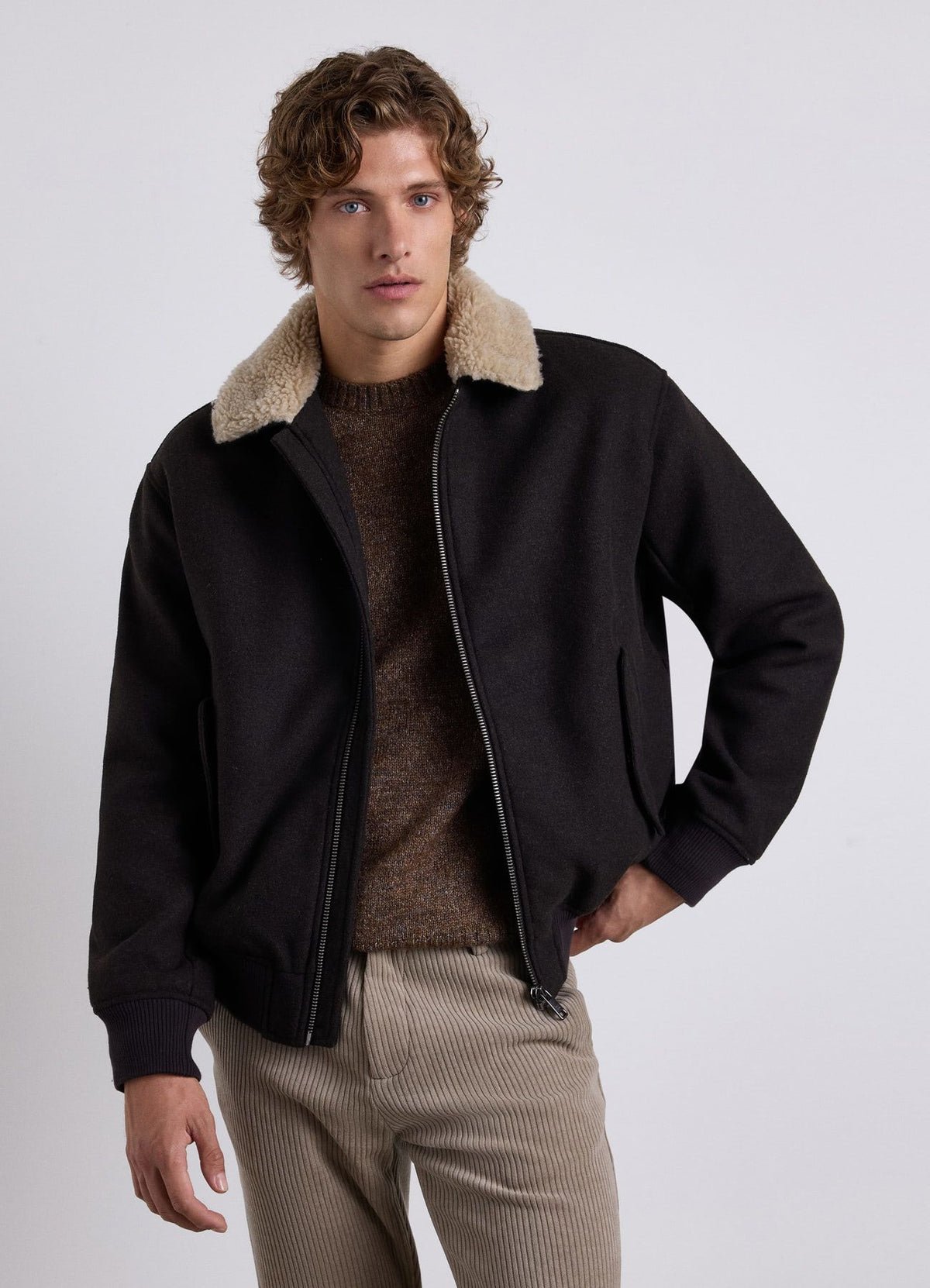 Zip jacket with sherpa collar