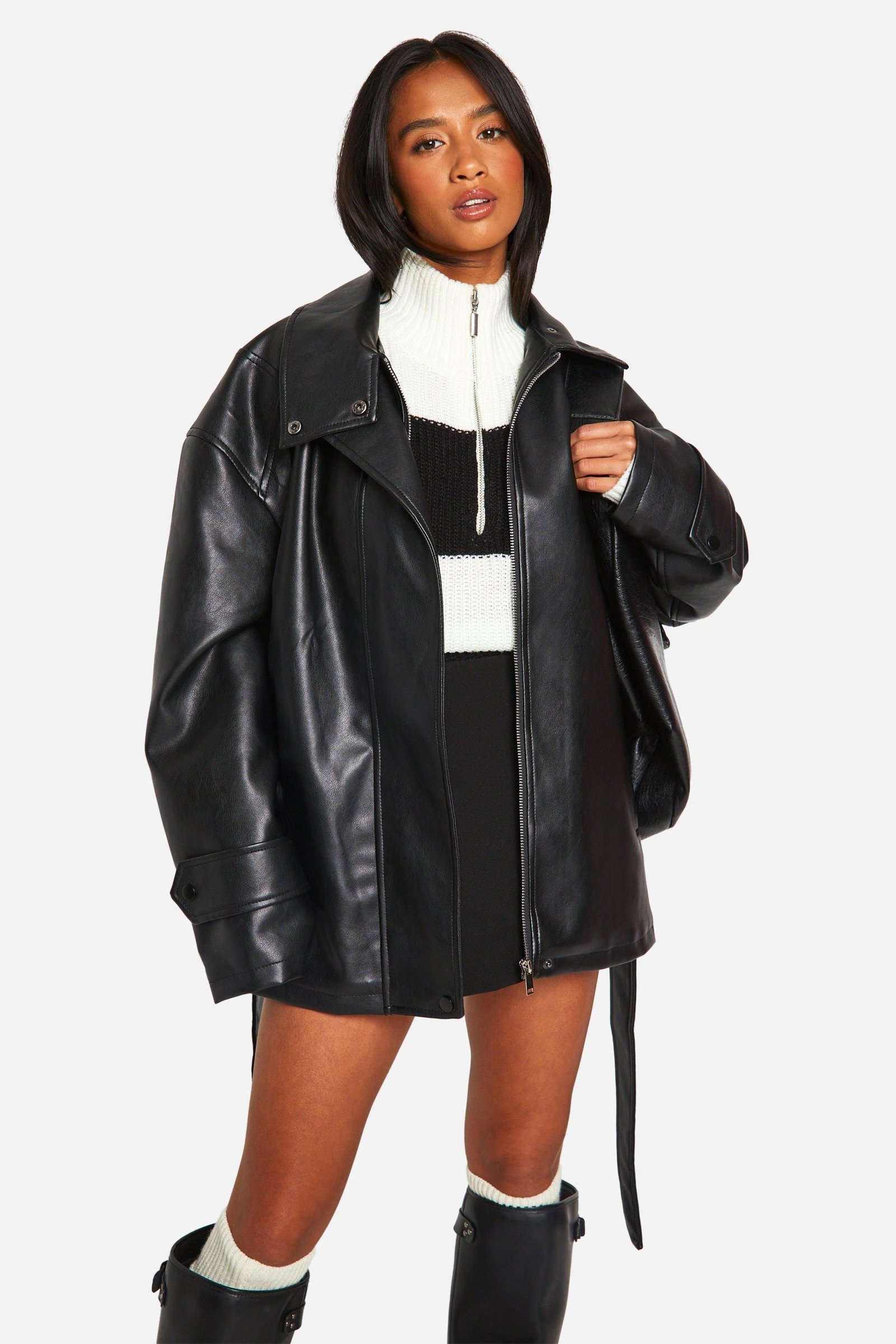 Trench petite b PU b ceinture