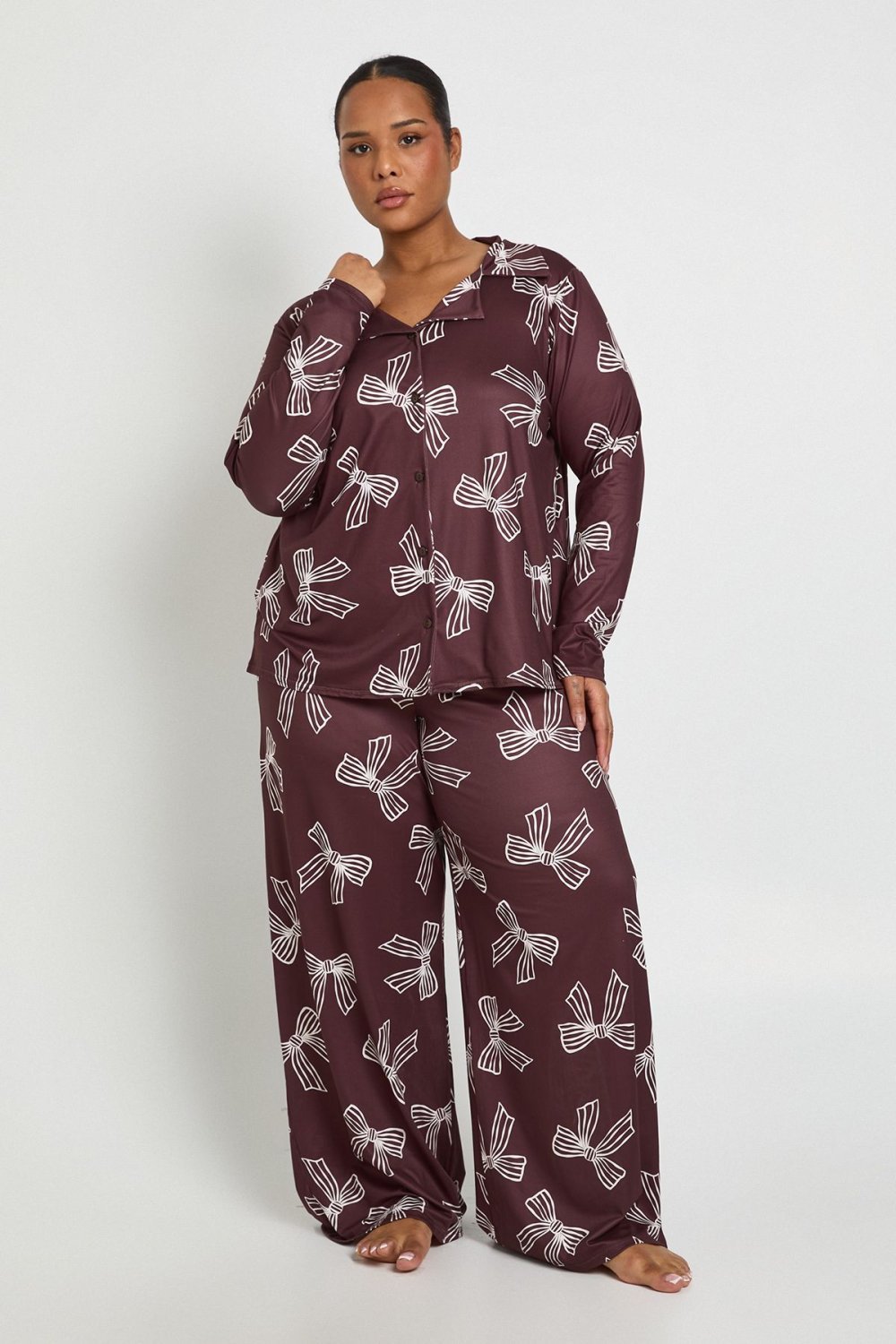 Bow print shirt and trouser pyjama set - Plus size