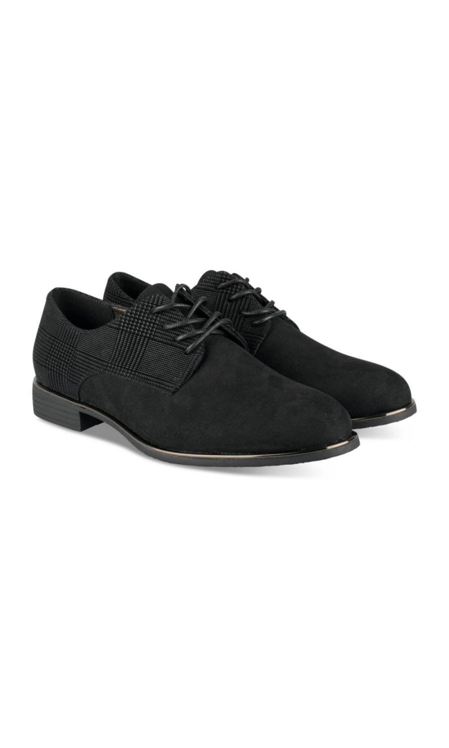 Black faux suede derbies with check panel