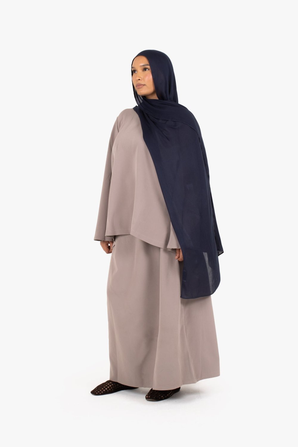 Jupe longue en crêpe à taille élastiquée - Gris taupe