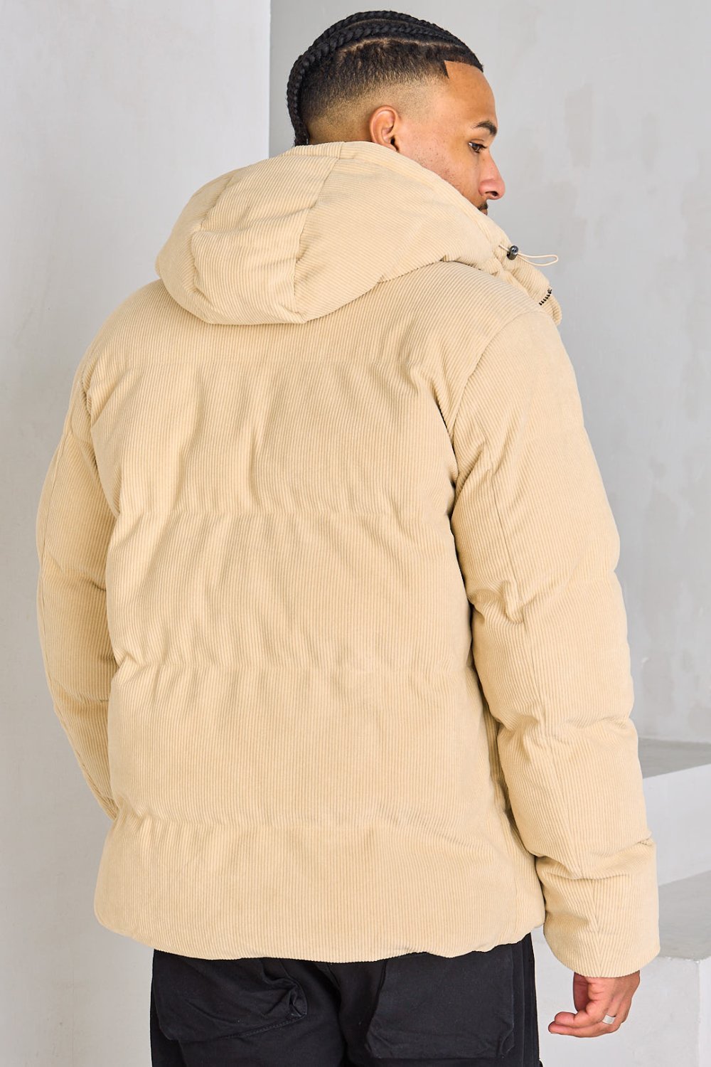 Doudoune à capuche en velours côtelé beige