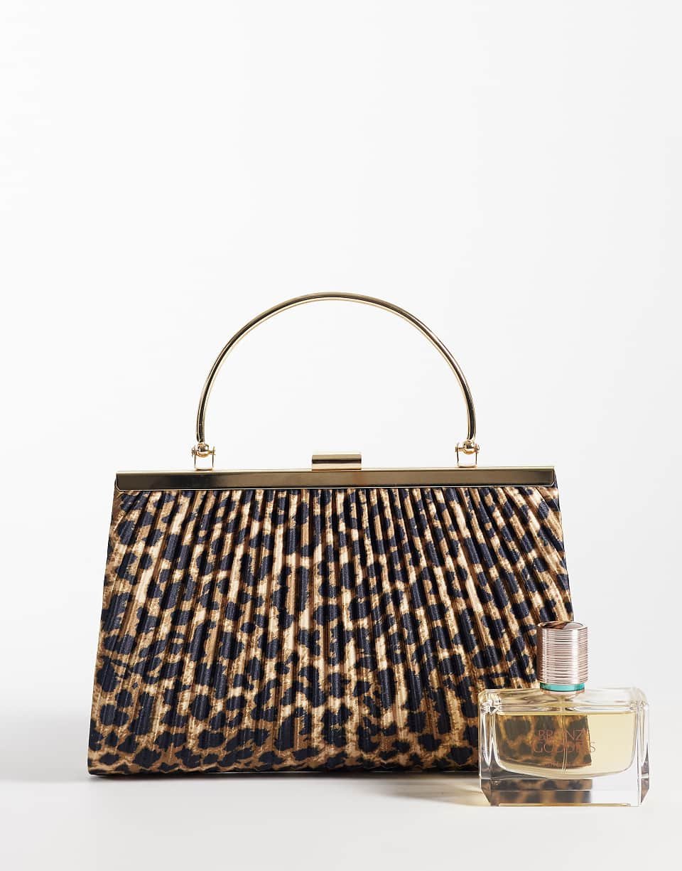 Pochette en satin à imprimé léopard avec poignée