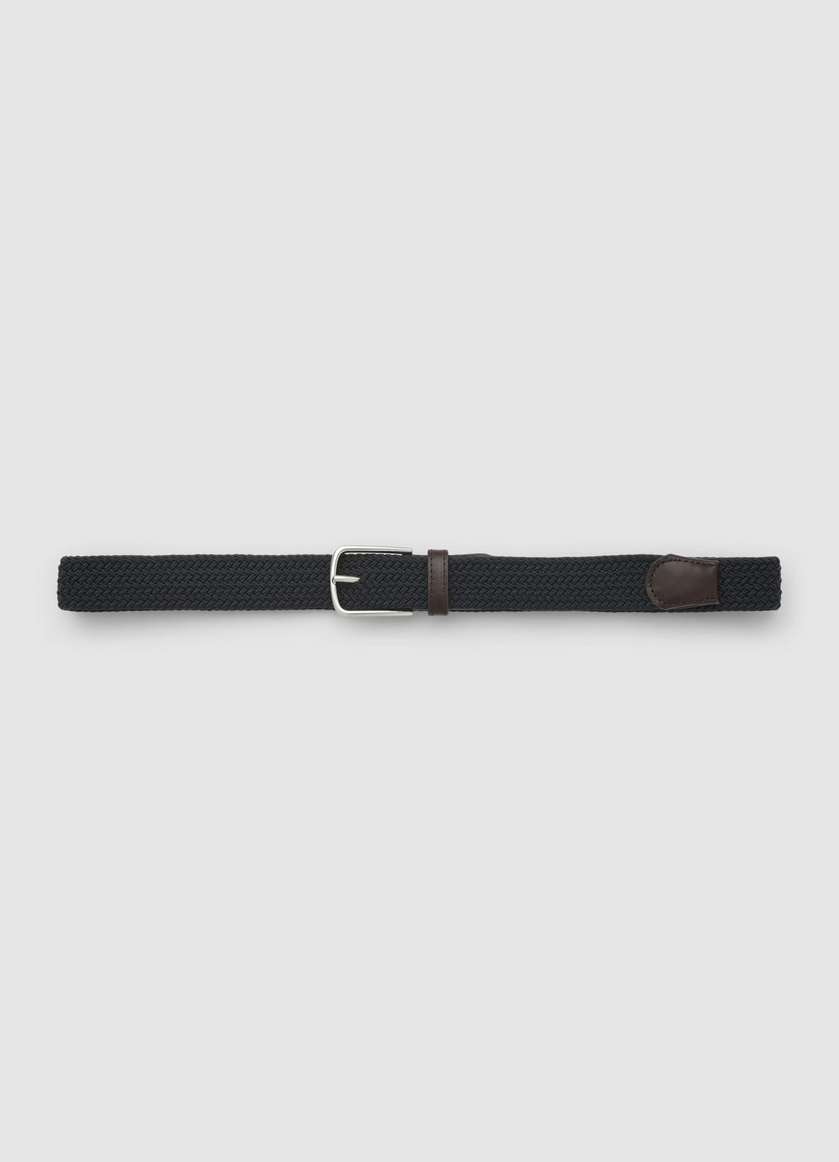 Braided stretch belt with leather trims