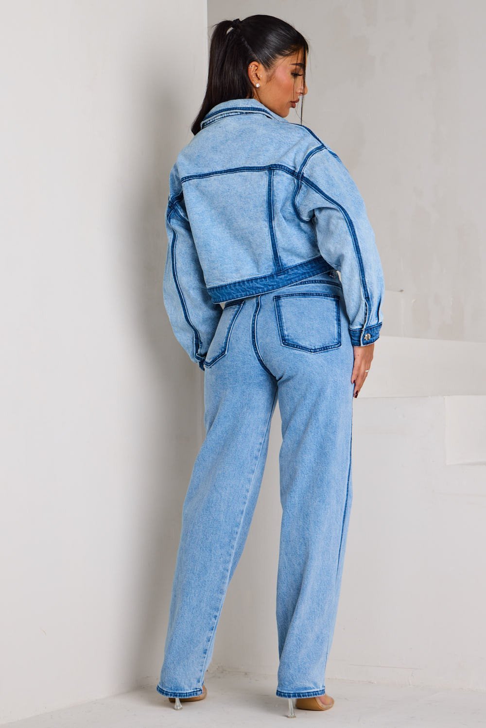 Jean flare taille haute délavé bleu clair