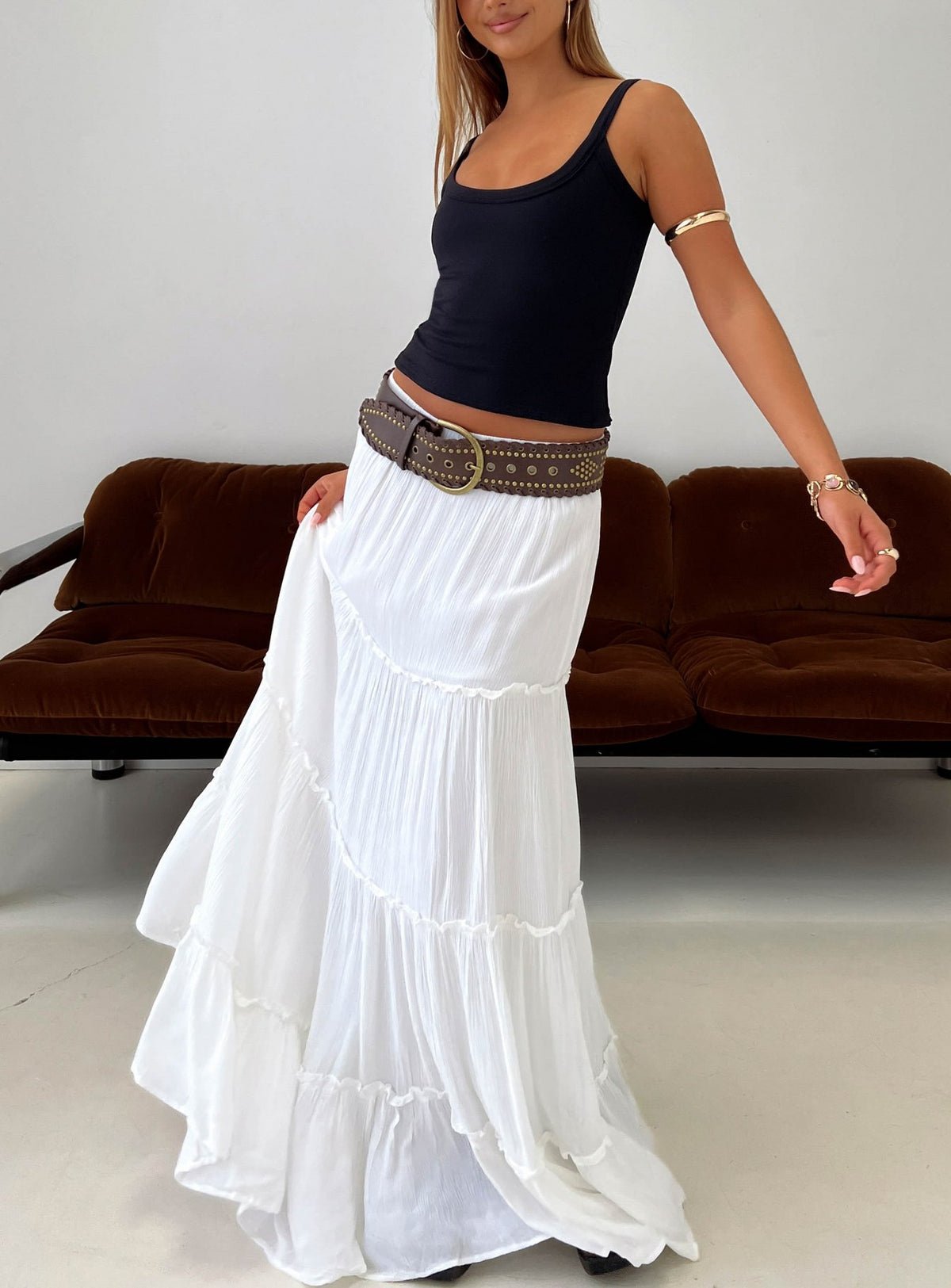 Tiered flowy maxi skirt with frills
