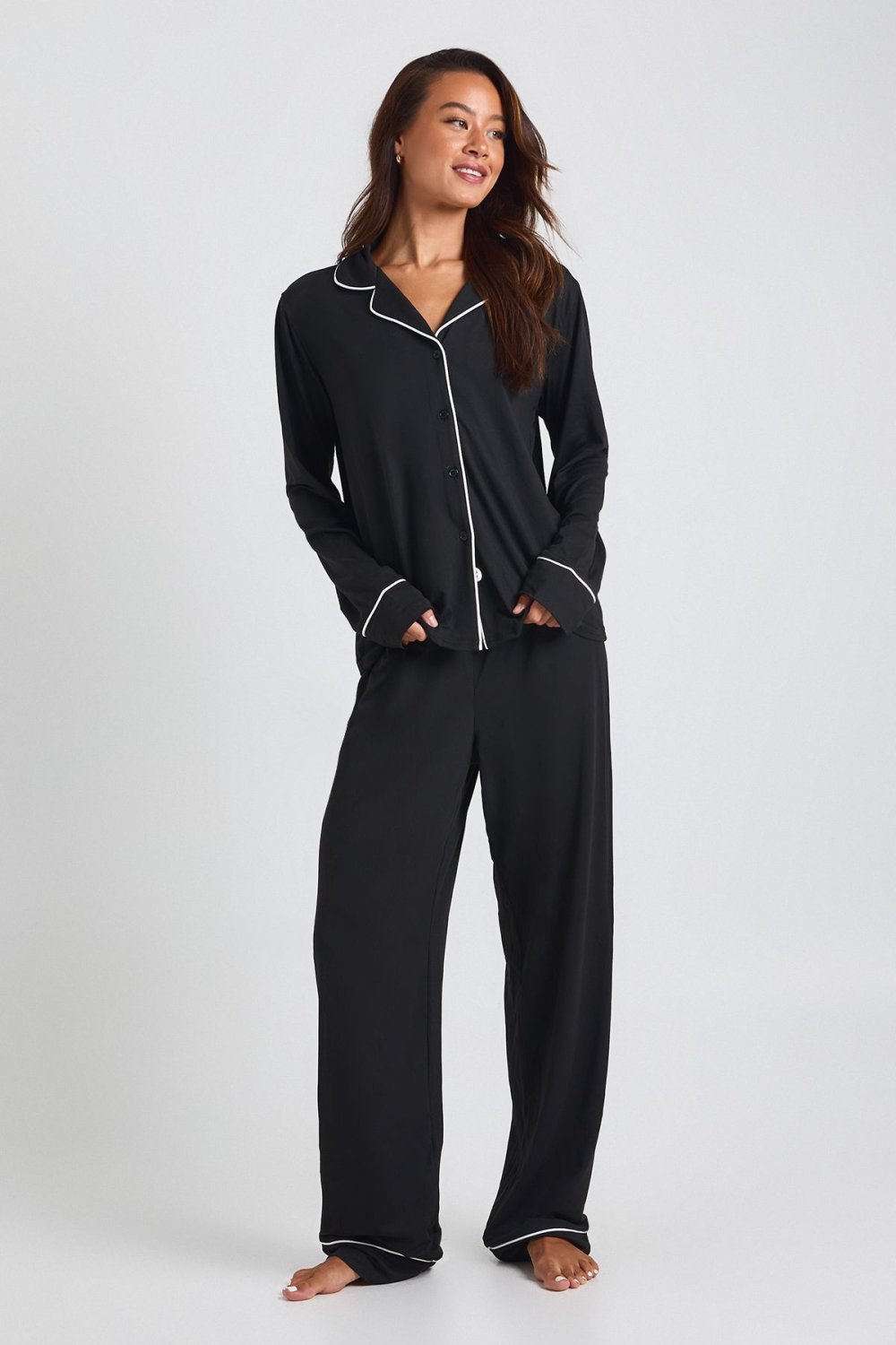 Jersey shirt and trouser pyjama set with piping - Tall