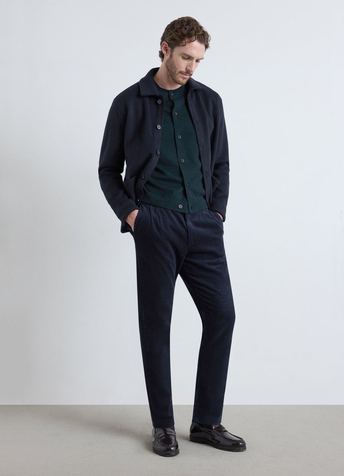 Double-pleat corduroy trousers