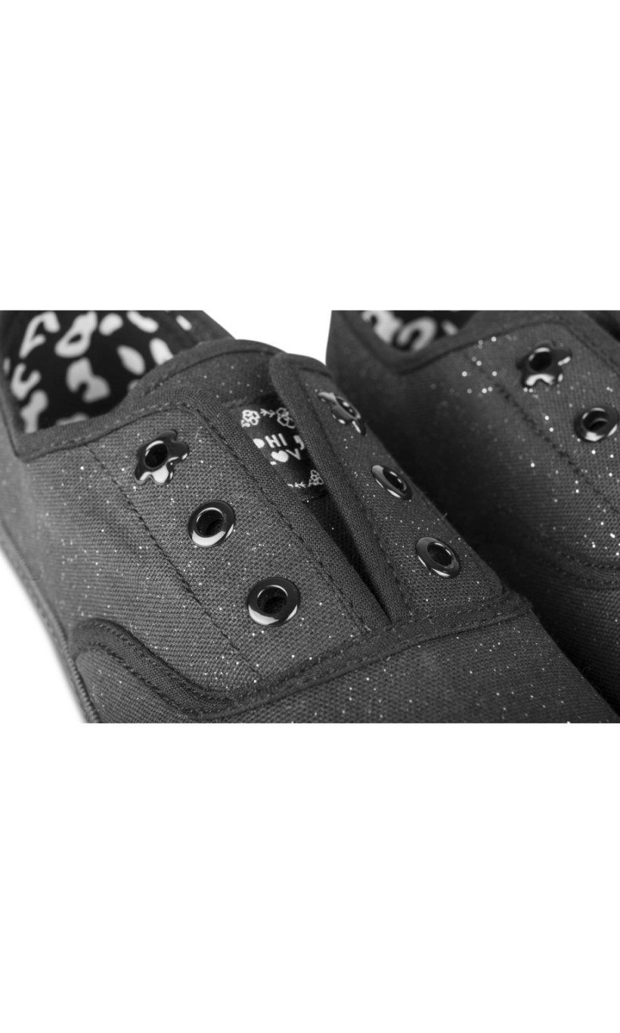 Black glitter canvas plimsolls