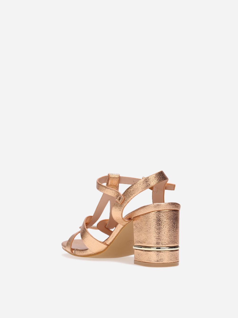 Sandala b talon carré métallique doré rose