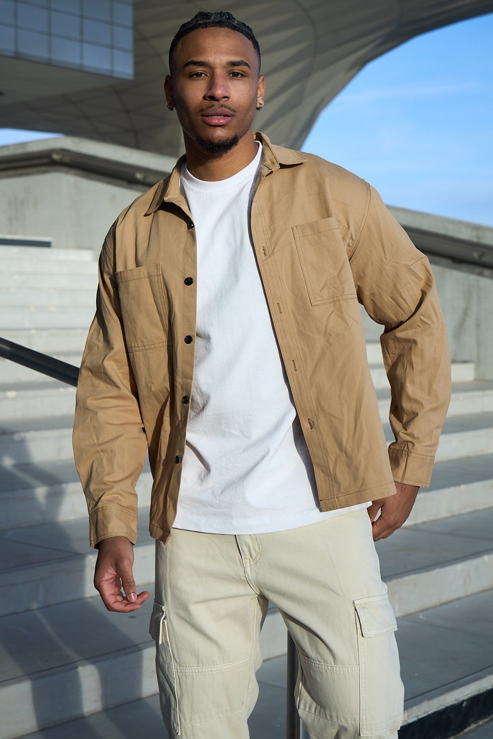 Camel heavyweight shirt with pocket