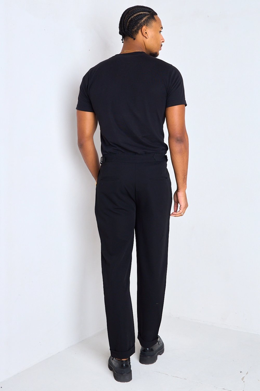 Pantalon à pinces droit à empiècements noir