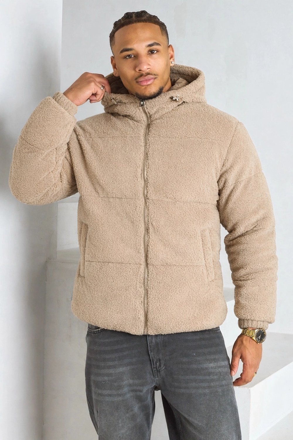 Doudoune en polaire col montant beige