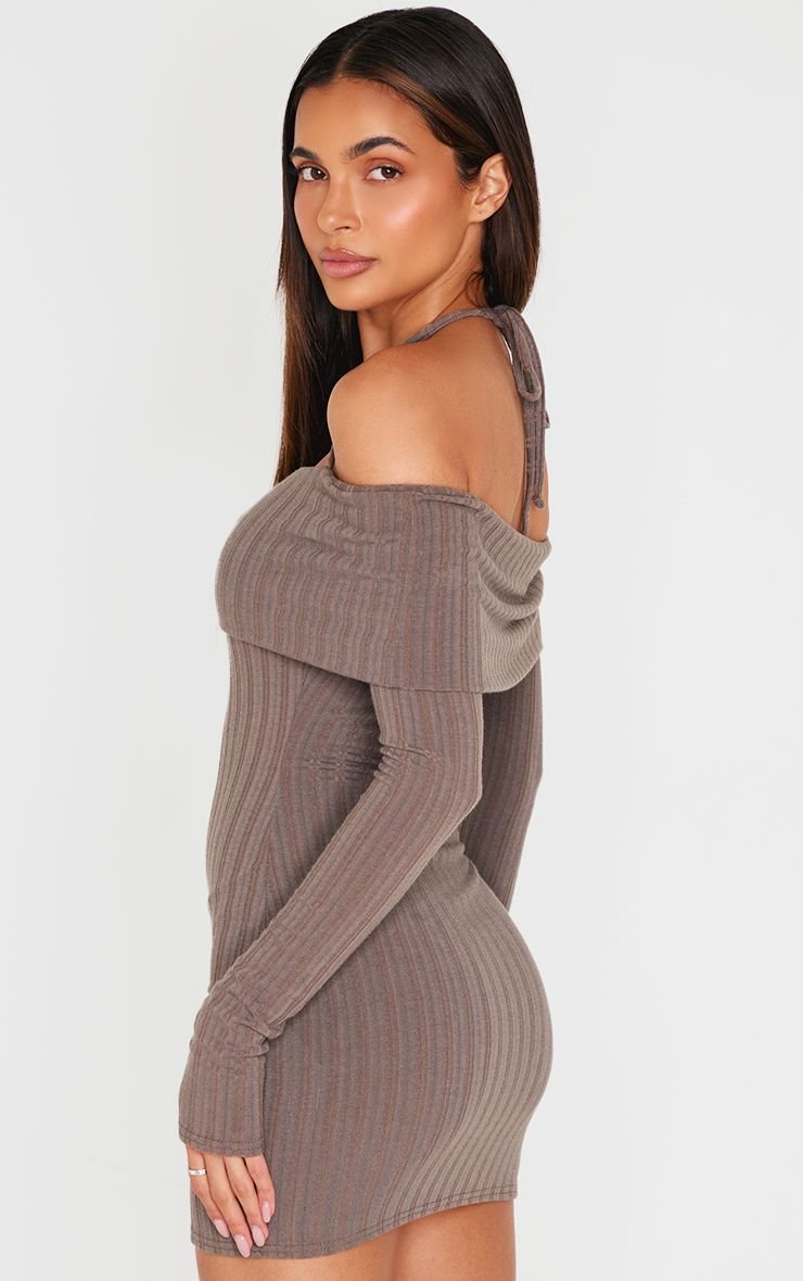 Rib fold over Bardot bodycon dress