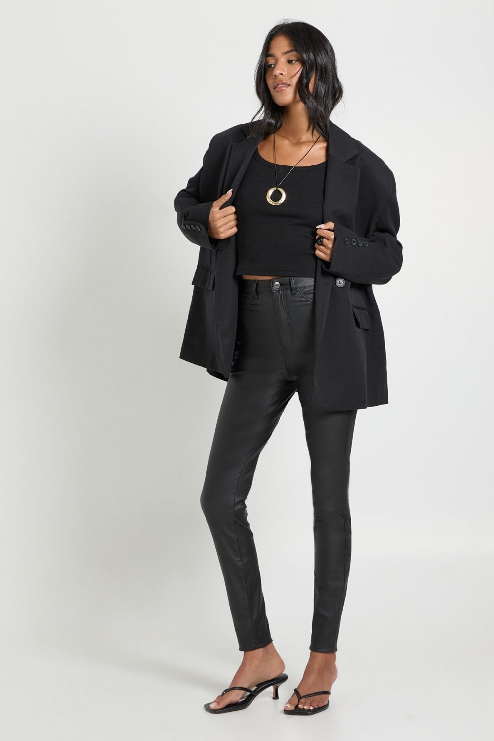 Jean skinny taille haute enduit noir - Tall