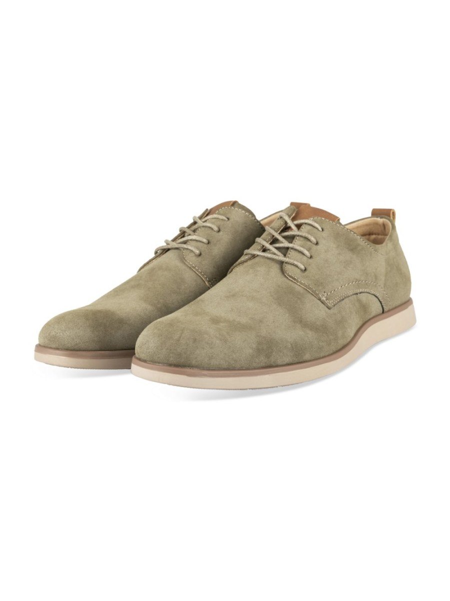 Khaki suede-effect casual derbies