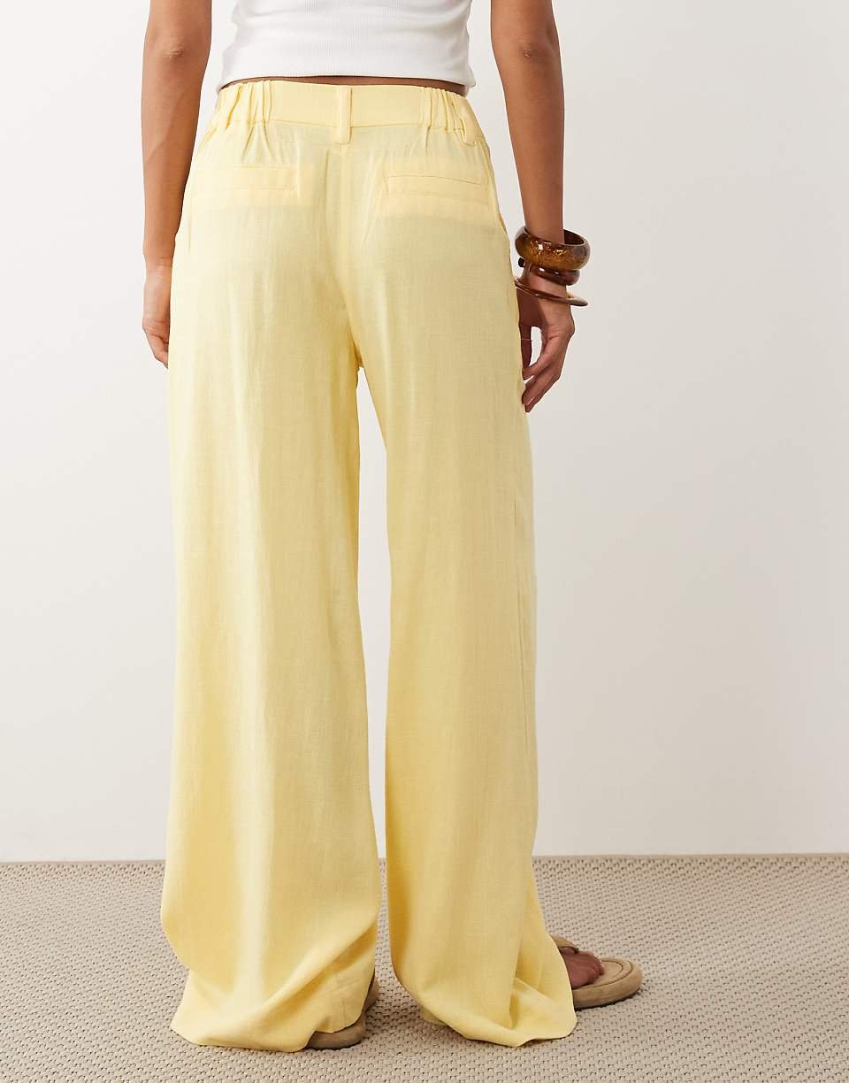 Relaxed straight linen-blend trousers - Petite