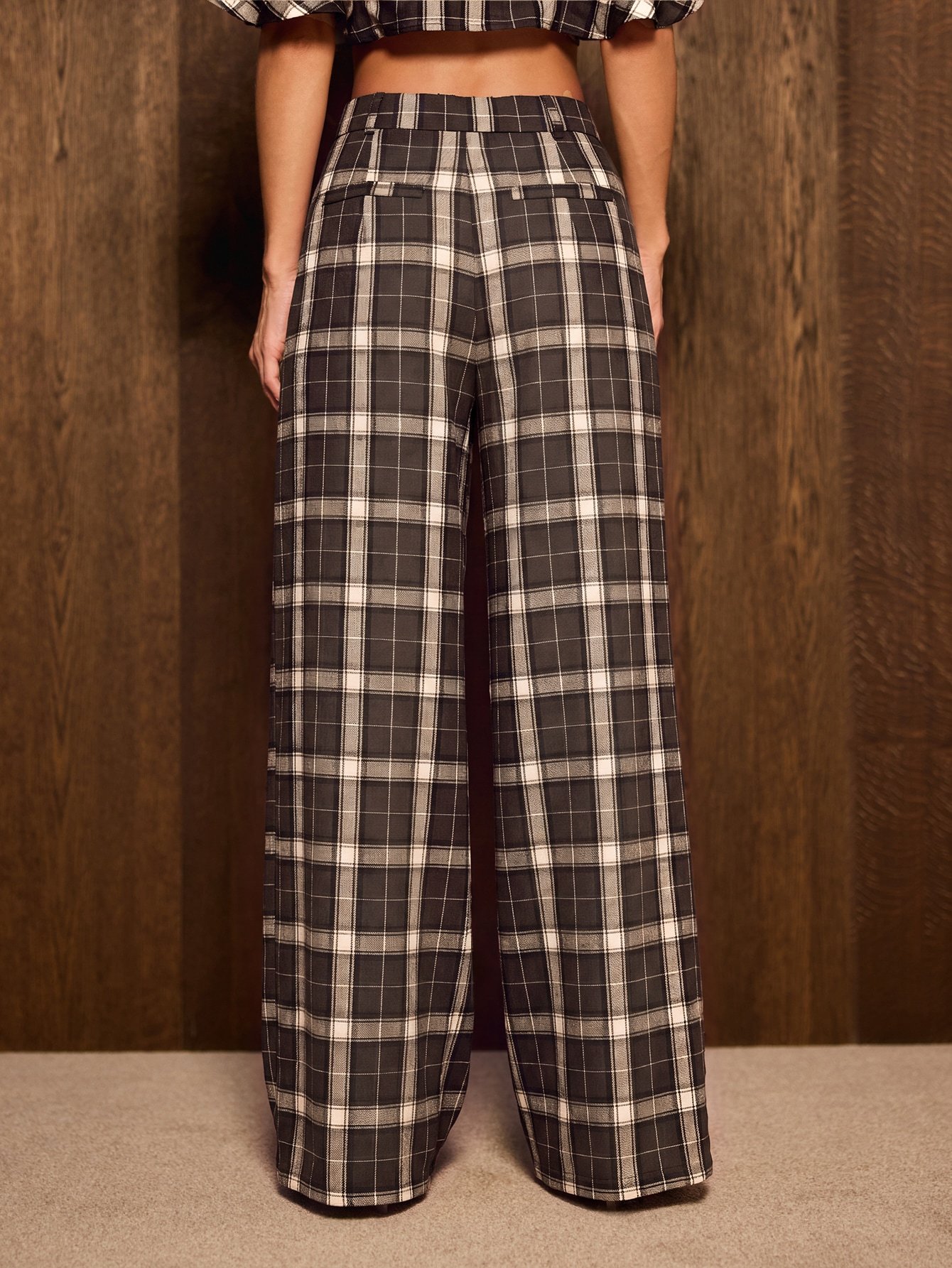Pantalon palazzo taille haute jambe large à carreaux