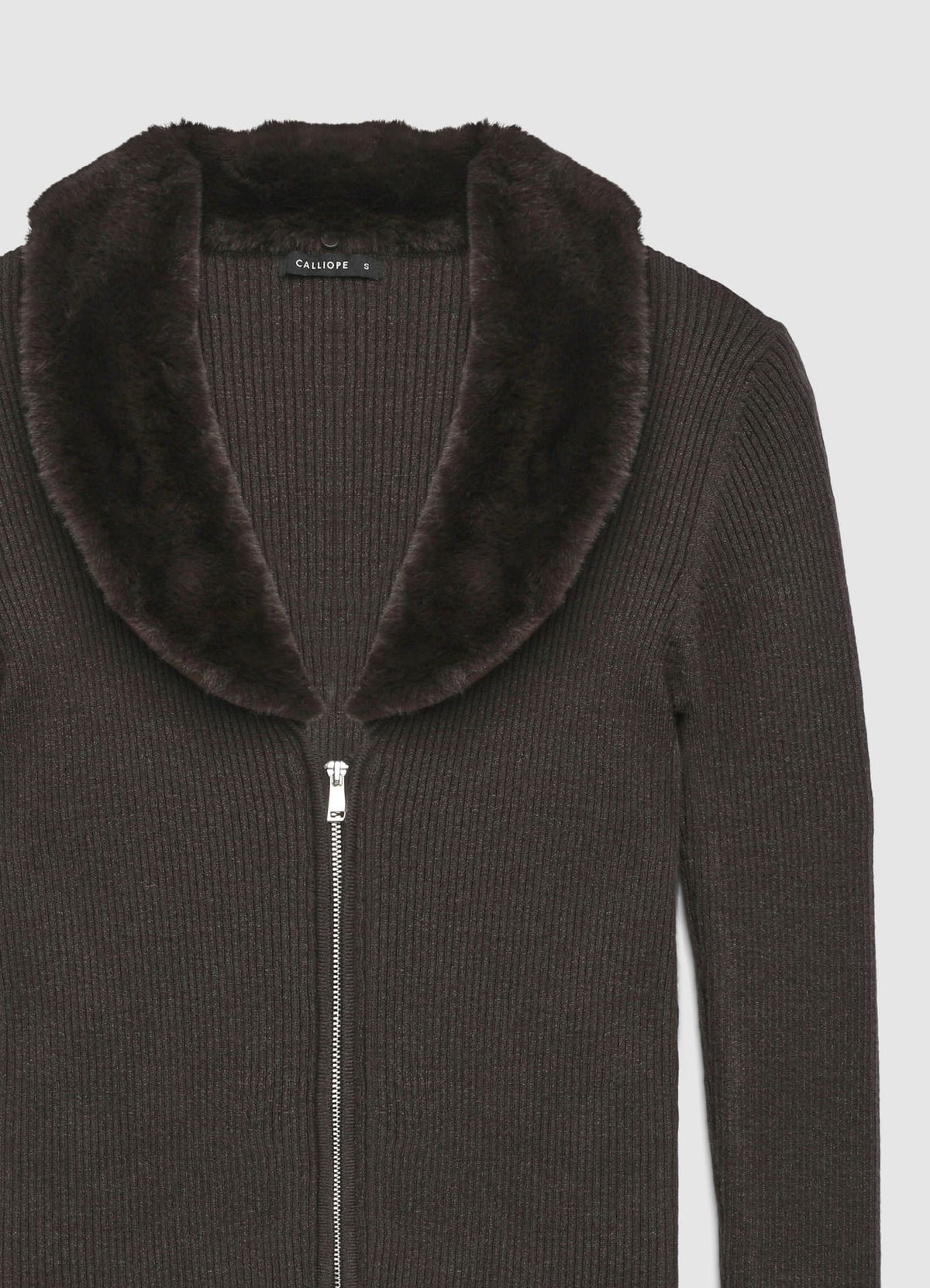 Zip cardigan with plush collar