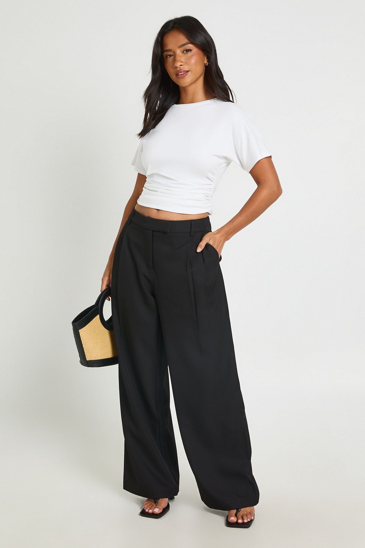 Pantalon tailleur large Petite Boohoo Basics