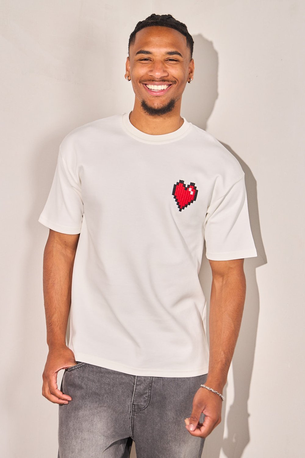 T-shirt ample à logo cœur pixel blanc