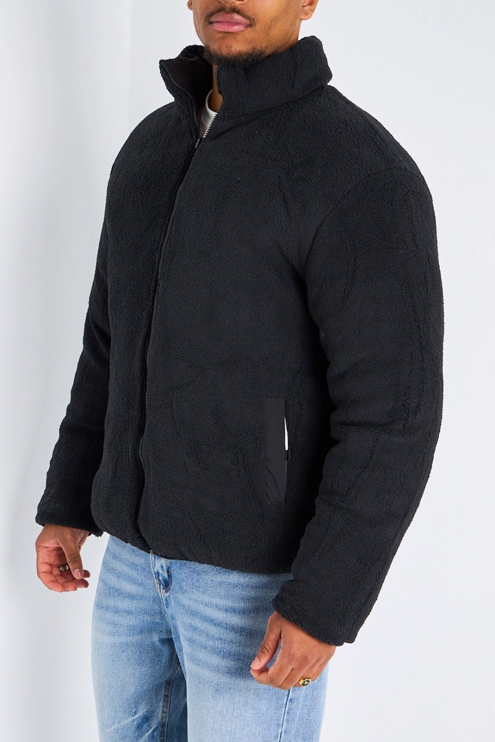 Doudoune réversible aspect mouton noire