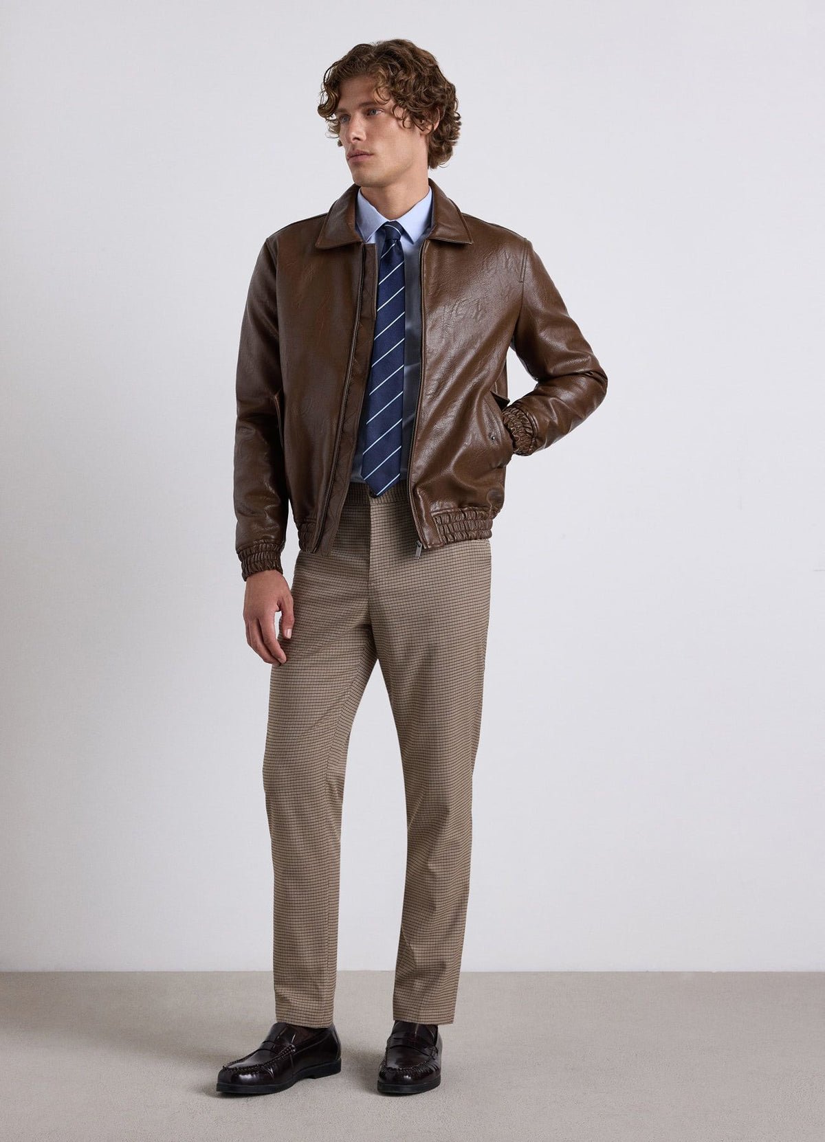 Faux-leather zip puffer jacket