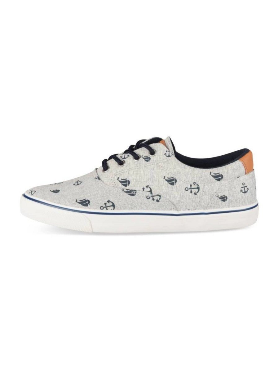 Light grey canvas anchor-print sneakers