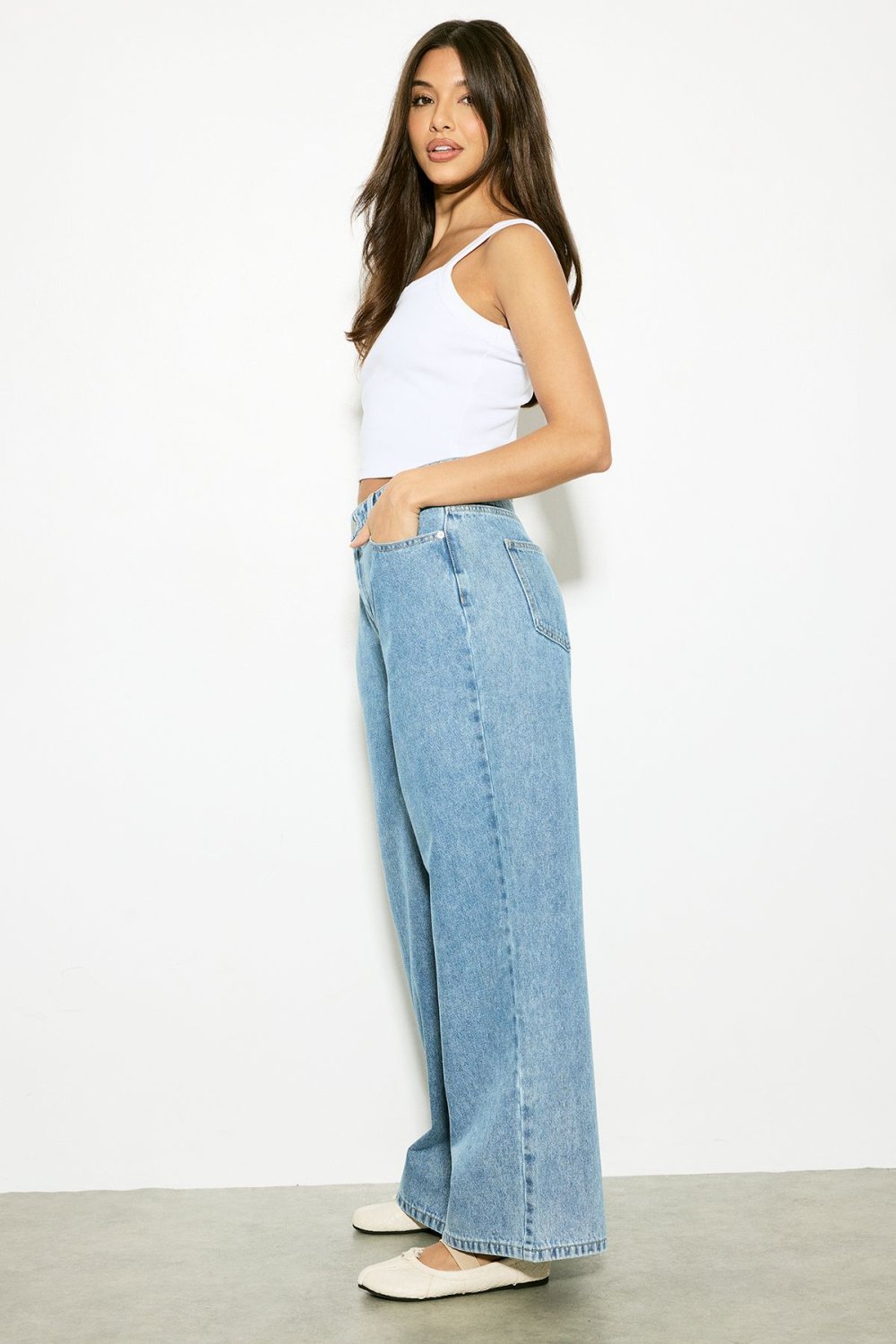Mid blue mid-rise boyfriend jeans