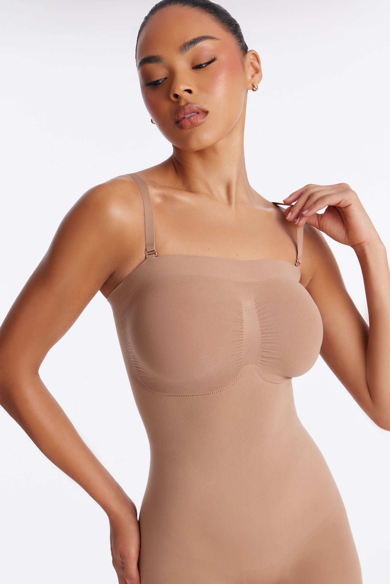 Strapless strong compression shortie bodysuit