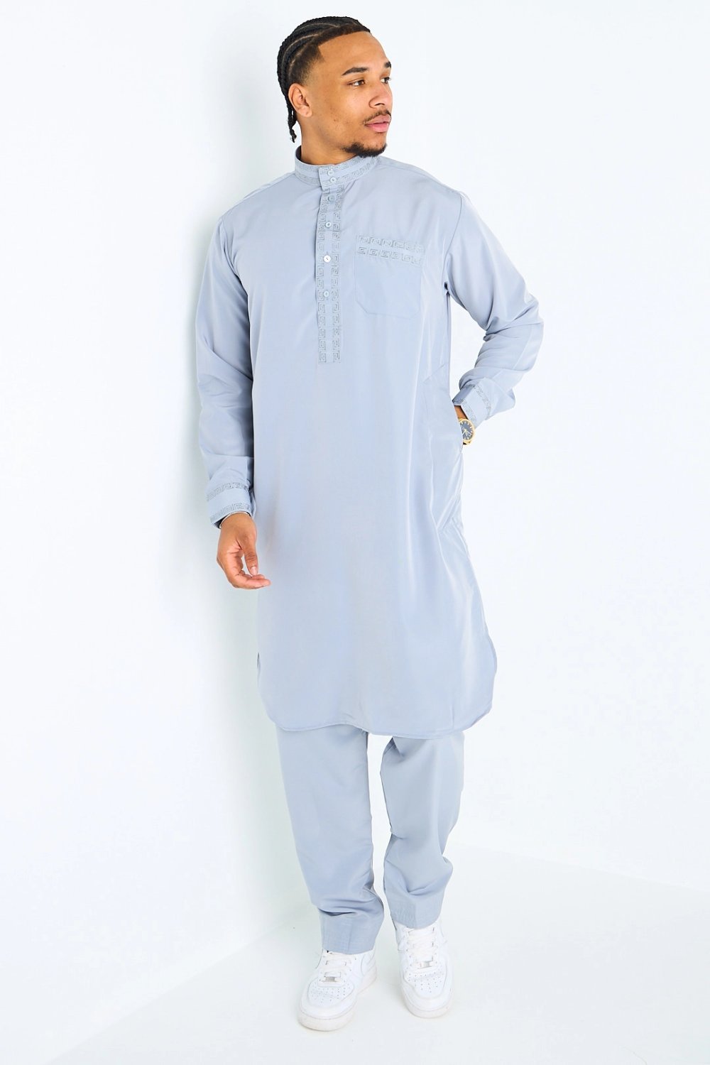 Light grey qamis and trousers set
