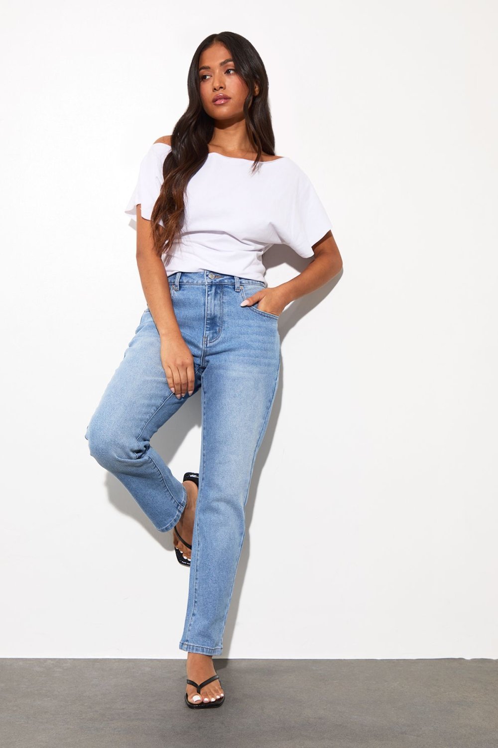 Jean slim taille mi-haute bleu moyen - Petite