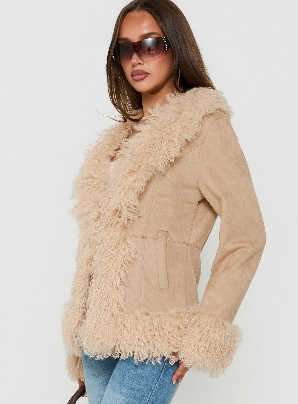 Collared faux fur jacket