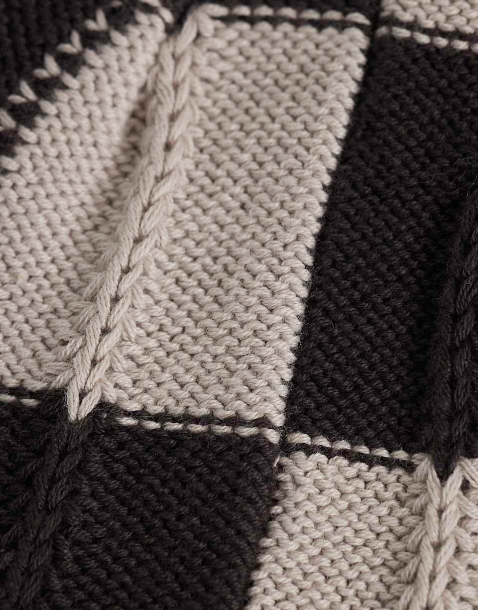 Check knit beanie in dark brown and off-white