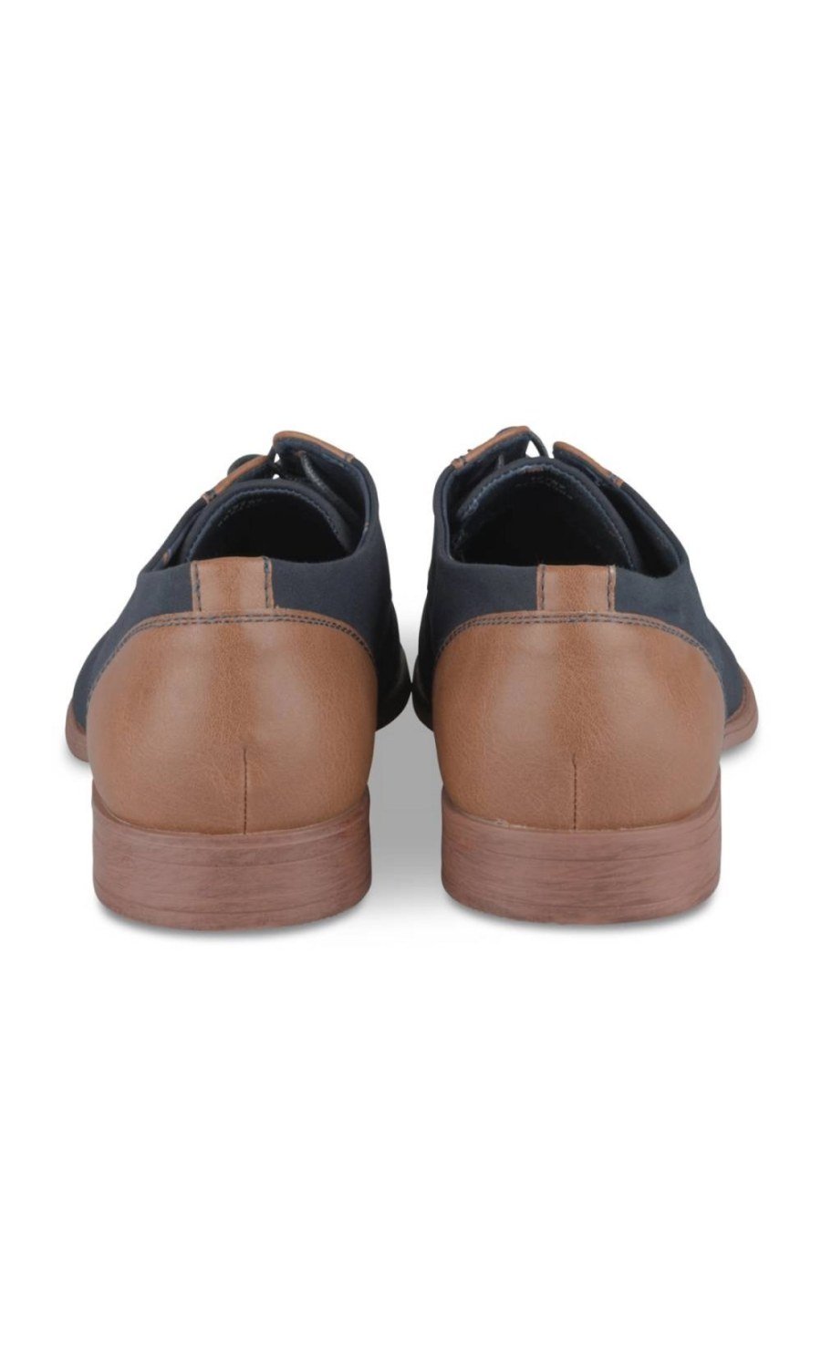 Derbies bi-matière talon camel bleu marine