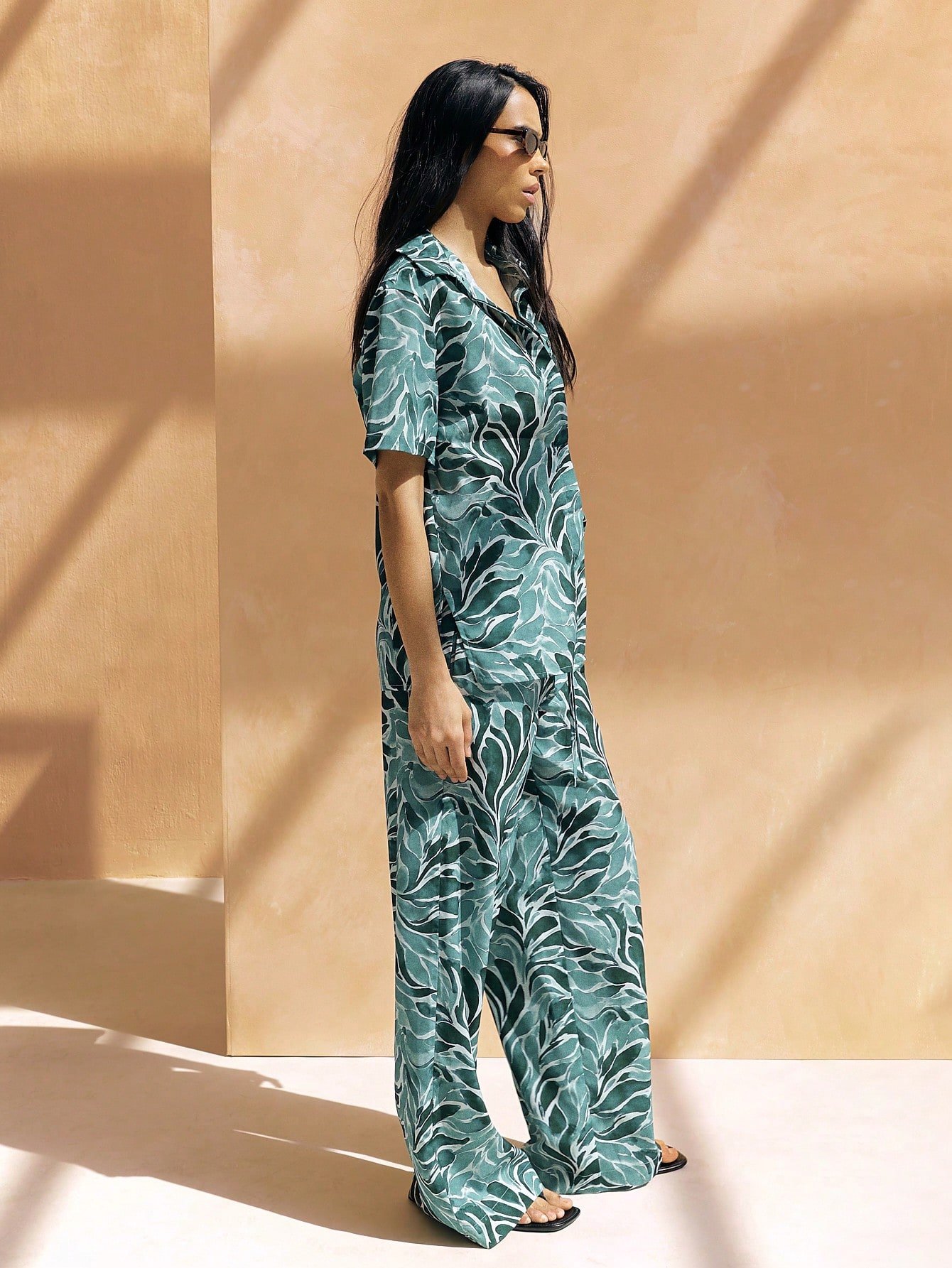 Ensemble chemise w serwal palazzo imprimé tropical
